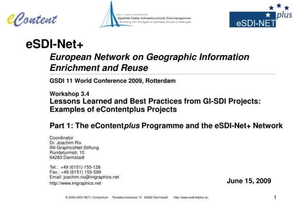 eSDI-Net+ European Network on Geographic Information Enrichment and Reuse