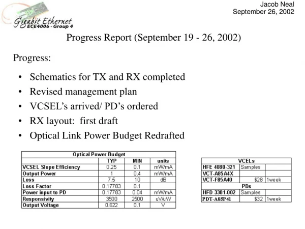 Progress Report (September 19 - 26, 2002)