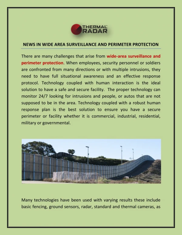 NEWS IN WIDE AREA SURVEILLANCE AND PERIMETER PROTECTION