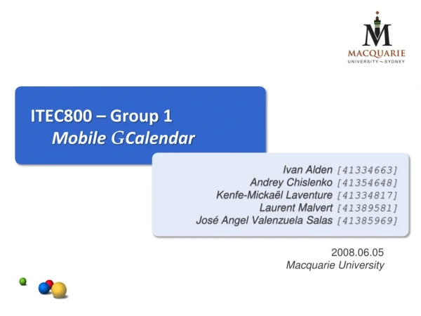 ITEC800 – Group 1 Mobile G Calendar