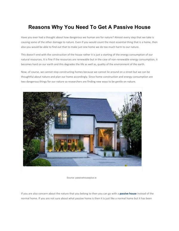 Reasons Why You Need To Get A Passive House