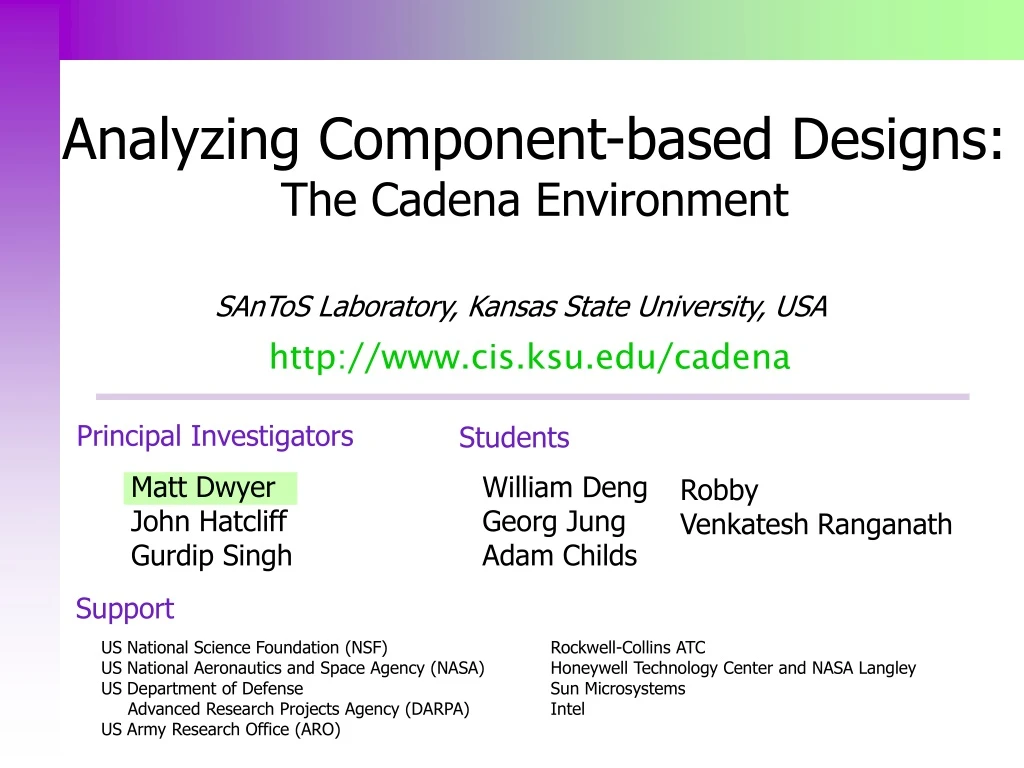analyzing component based designs the cadena environment