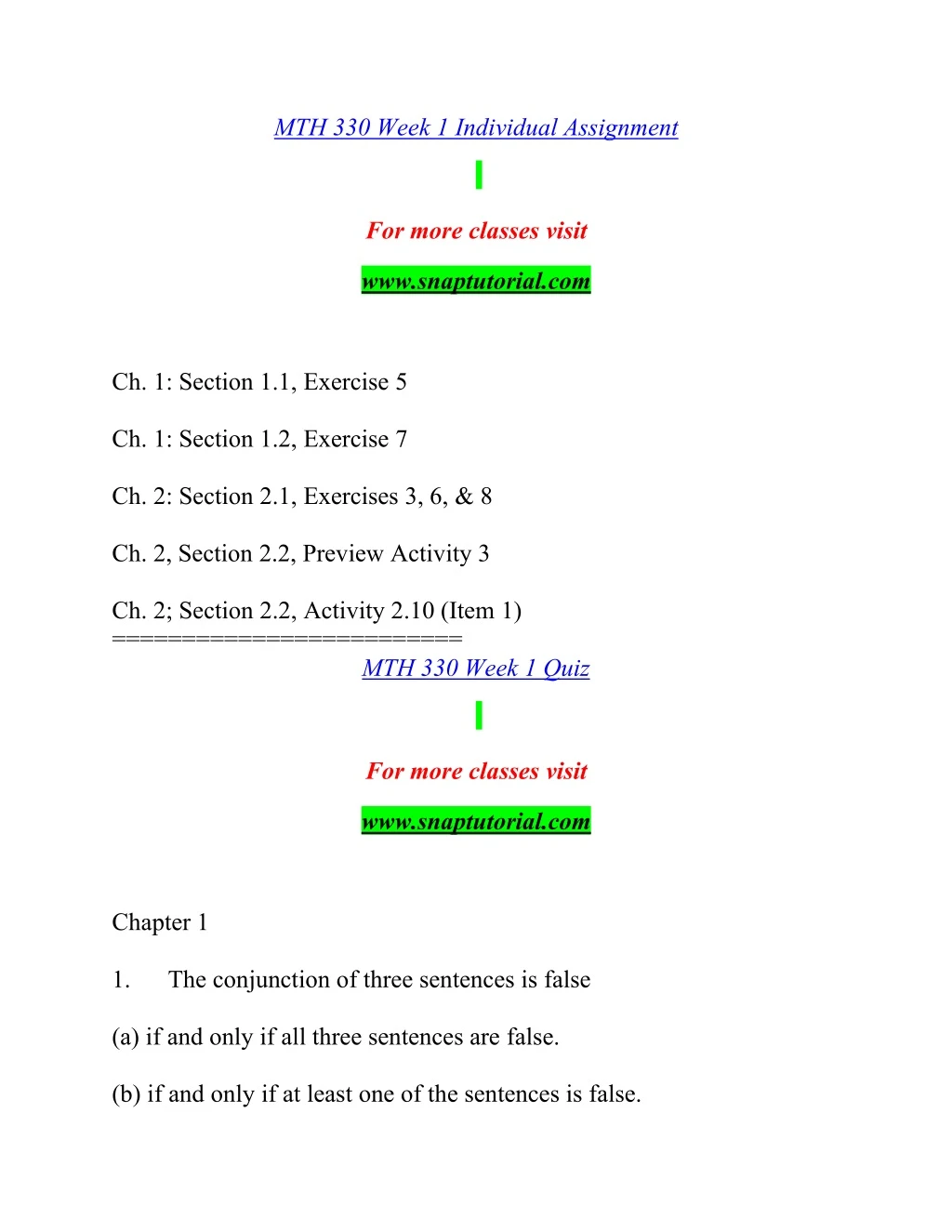 mth 330 week 1 individual assignment