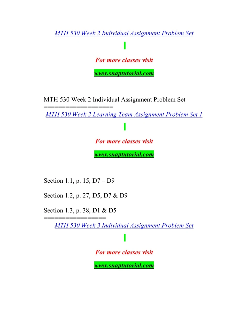 mth 530 week 2 individual assignment problem set