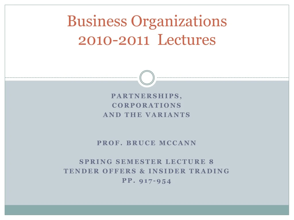 business organizations 2010 2011 lectures