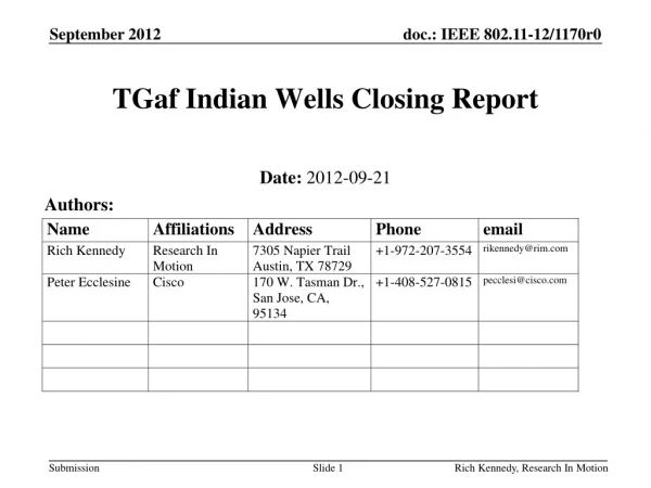 TGaf Indian Wells Closing Report