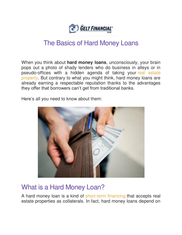 The Basics of Hard Money Loans