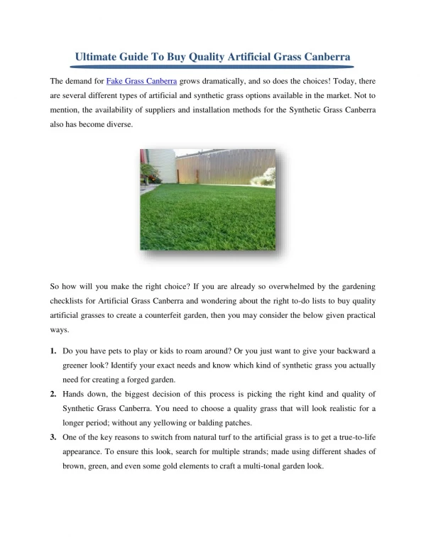 Ultimate Guide To Buy Quality Artificial Grass Canberra