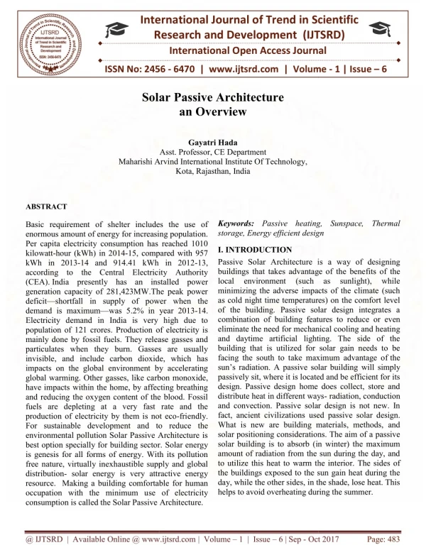 Solar Passive Architecture an Overview