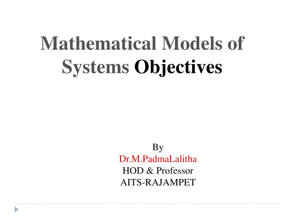 mathematical models of systems o bjectives