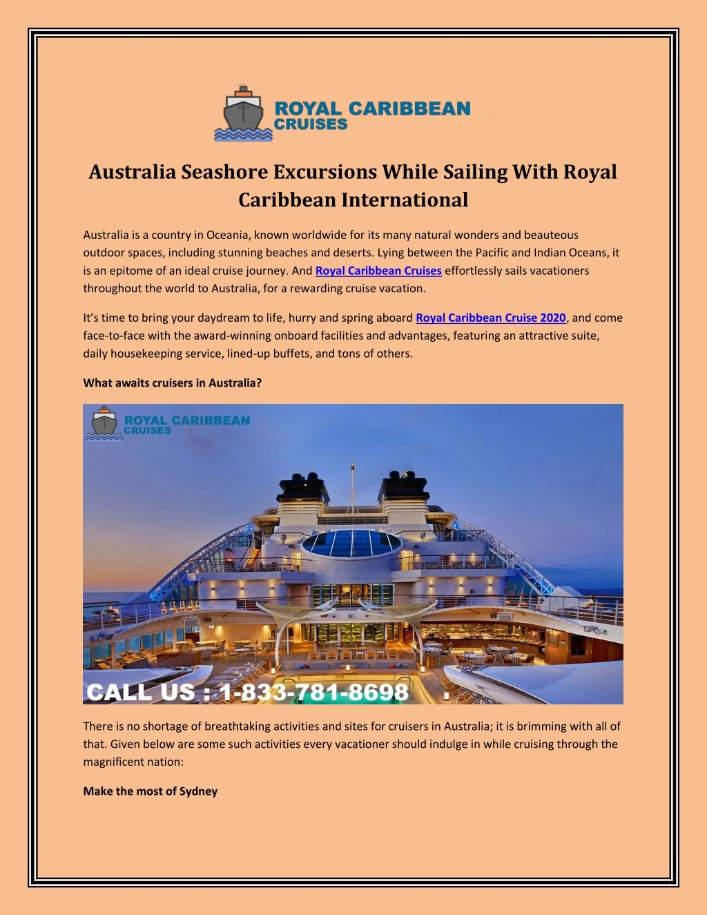 australia seashore excursions while sailing with