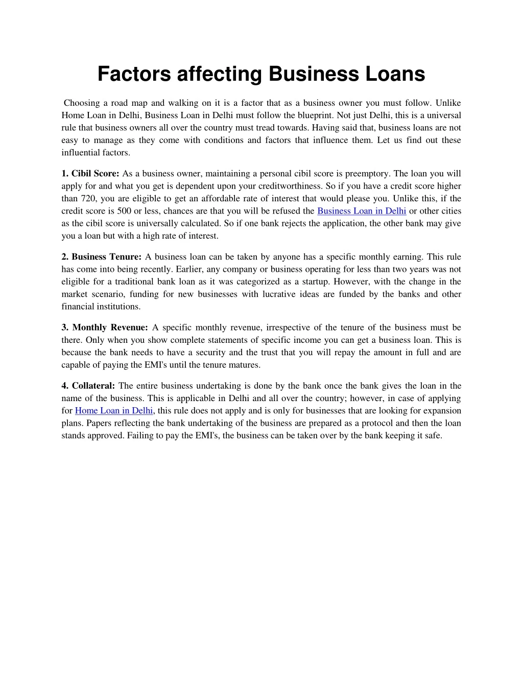 factors affecting business loans