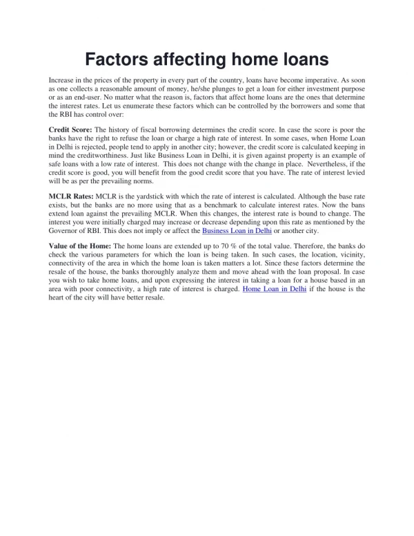 Factors affecting home loans