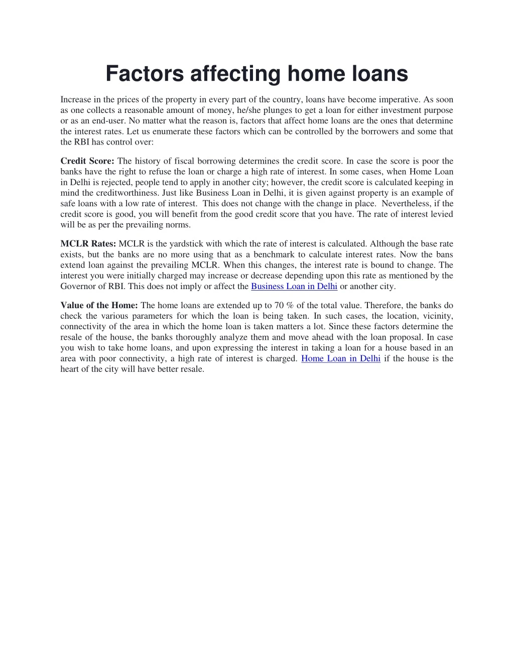 factors affecting home loans