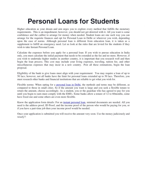 personal loans for students