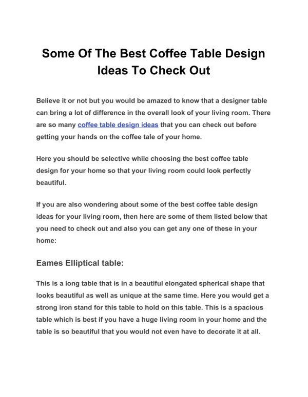 Some Of The Best Coffee Table Design Ideas To Check Out