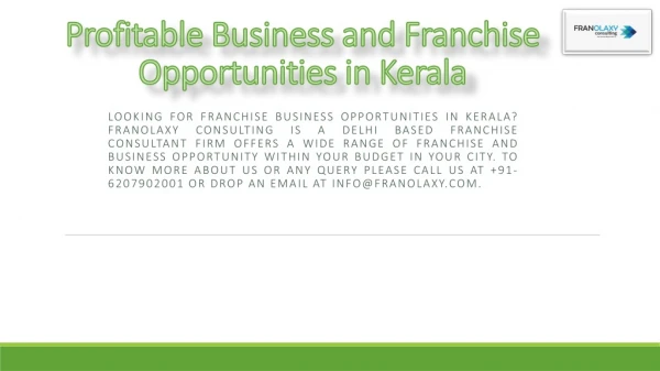 Franchise Business Opportunities and Brand Expansion in Kerala