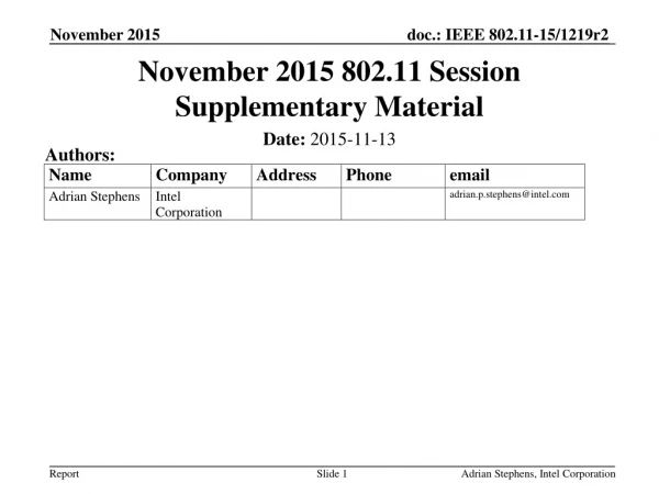 November 2015 802.11 Session Supplementary Material