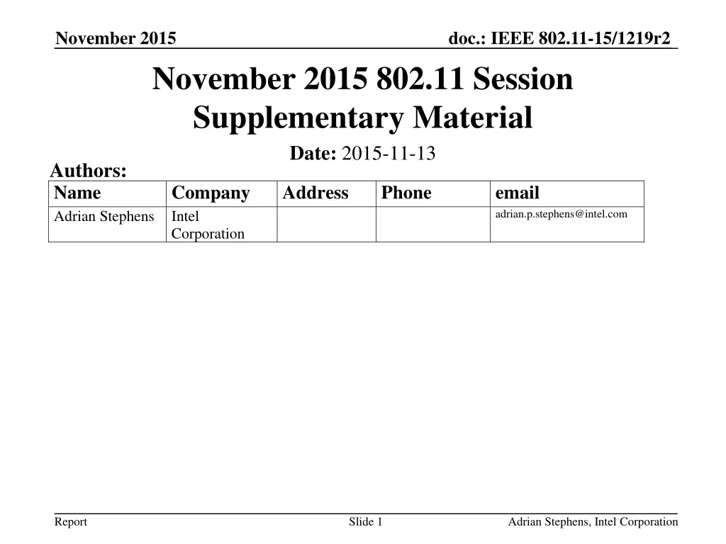 november 2015 802 11 session supplementary material