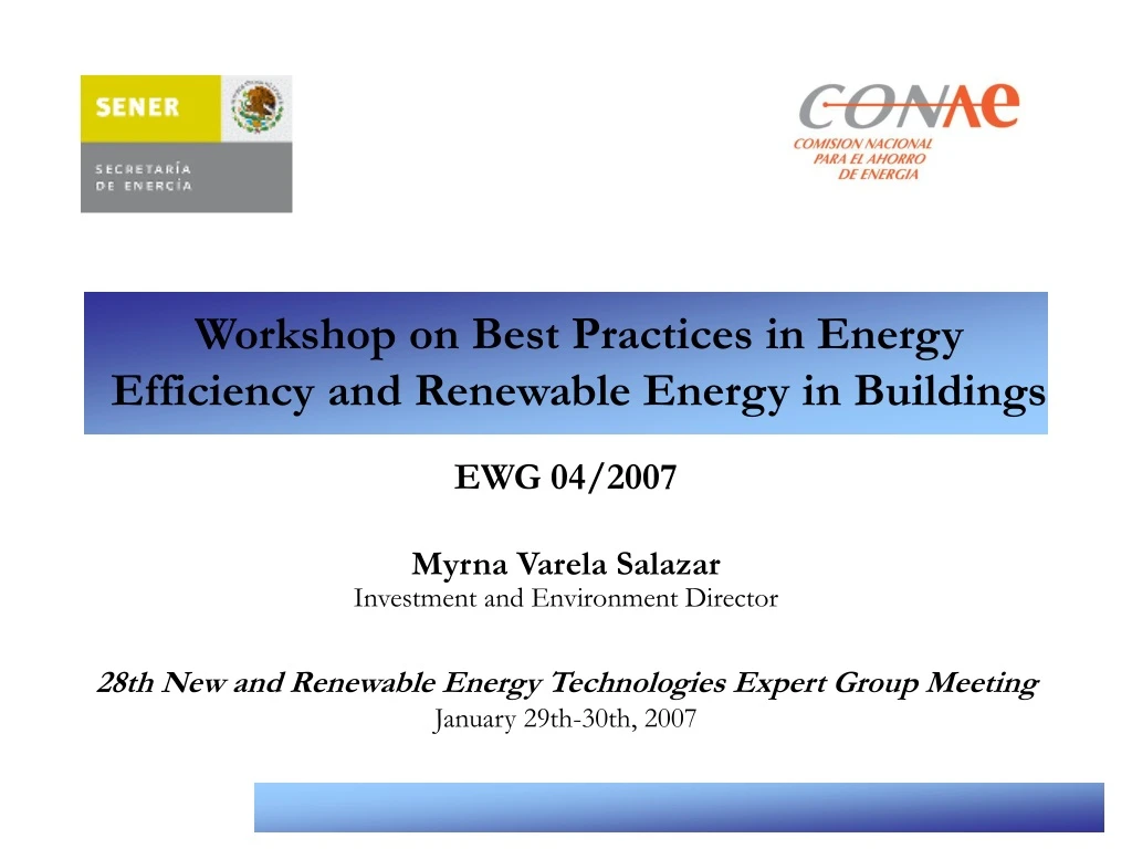 workshop on best practices in energy efficiency and renewable energy in buildings