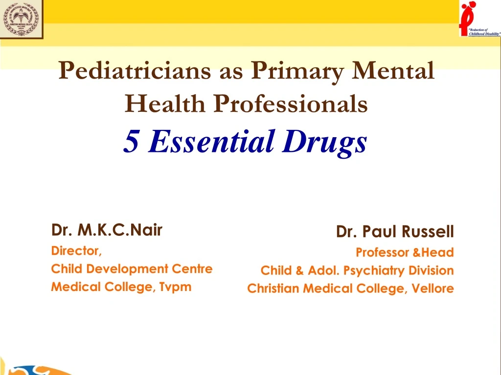 pediatricians as primary mental health professionals 5 essential drugs