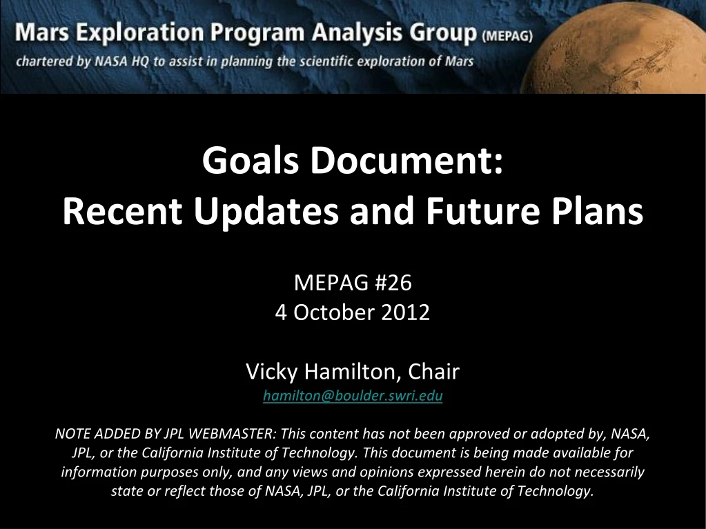 goals document recent updates and future plans
