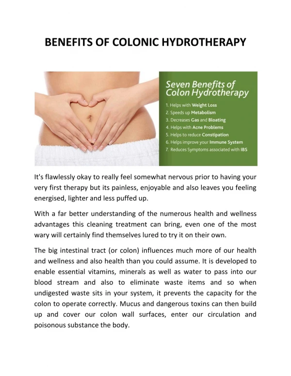 BENEFITS OF COLONIC HYDROTHERAPY