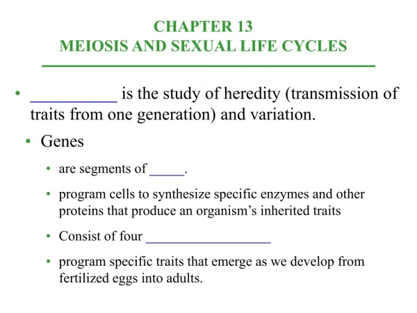 CHAPTER 13 MEIOSIS AND SEXUAL LIFE CYCLES