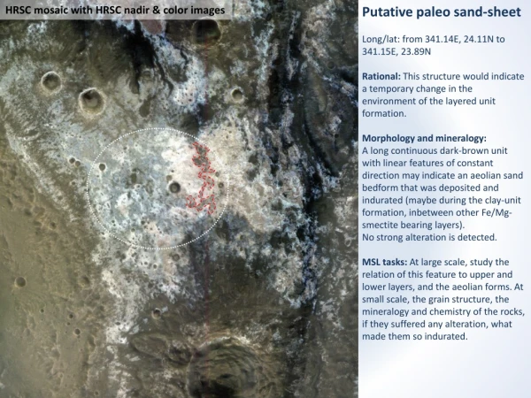 Putative paleo sand-sheet Long/lat: from 341.14E, 24.11N to 341.15E, 23.89N