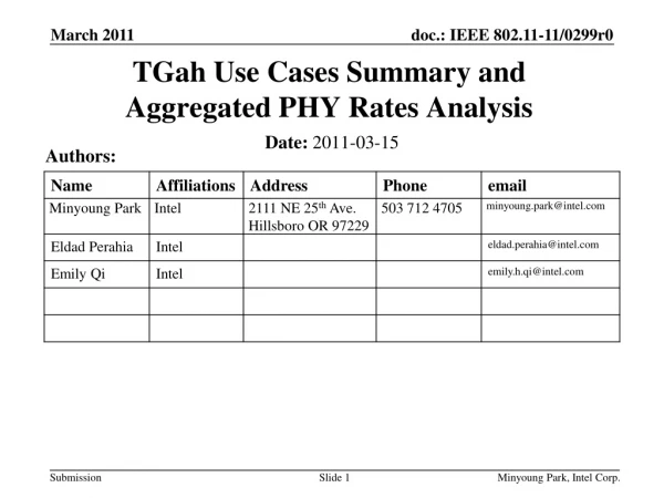 TGah Use Cases Summary and Aggregated PHY Rates Analysis