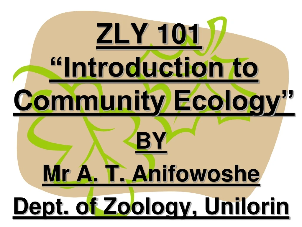 zly 101 introduction to c ommunity ecology