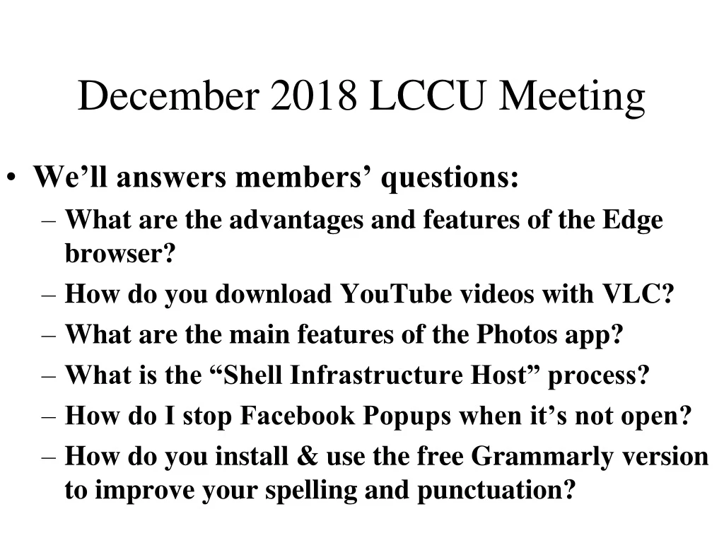 december 2018 lccu meeting