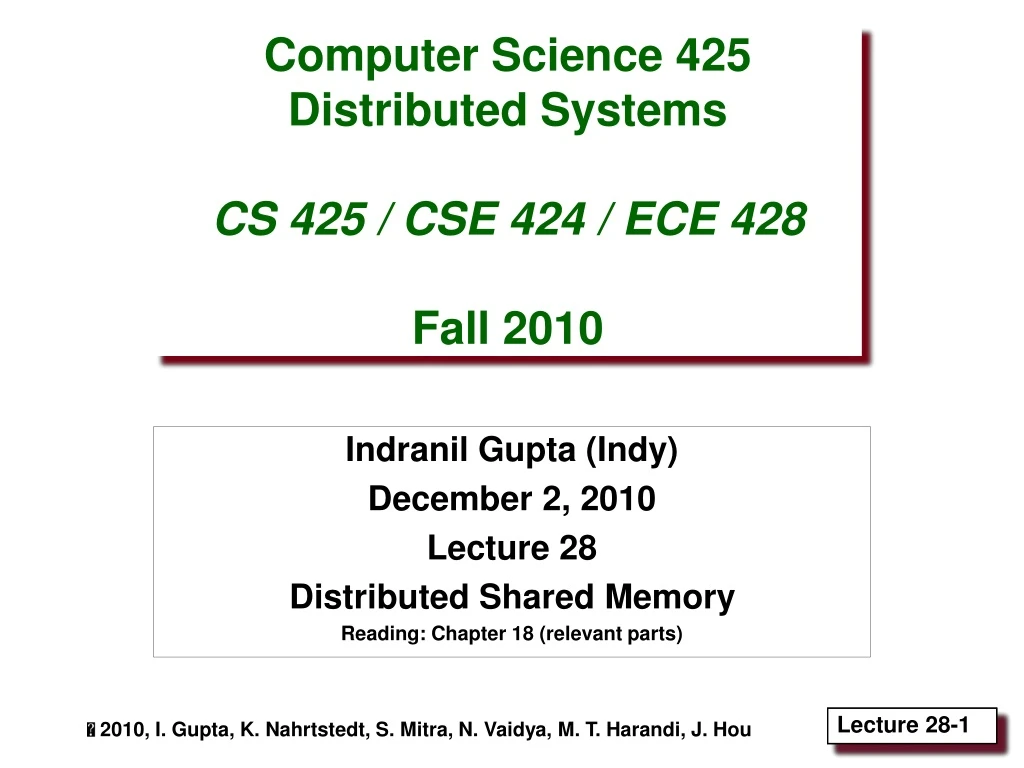 computer science 425 distributed systems cs 425 cse 424 ece 428 fall 2010