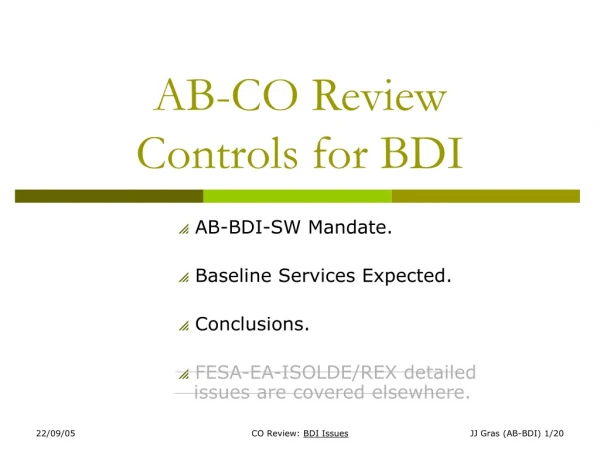 AB-CO Review Controls for BDI