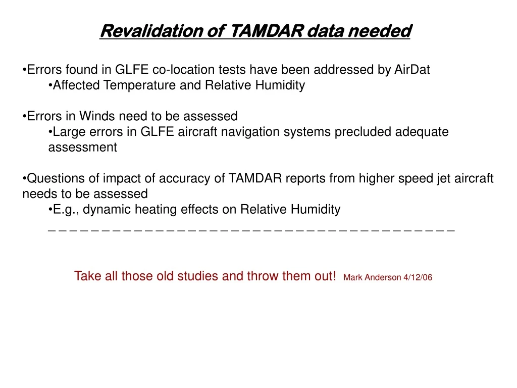 revalidation of tamdar data needed errors found