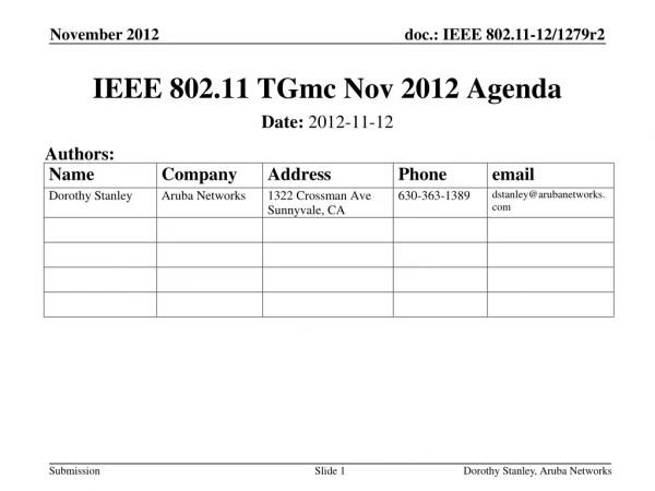 IEEE 802.11 TGmc Nov 2012 Agenda