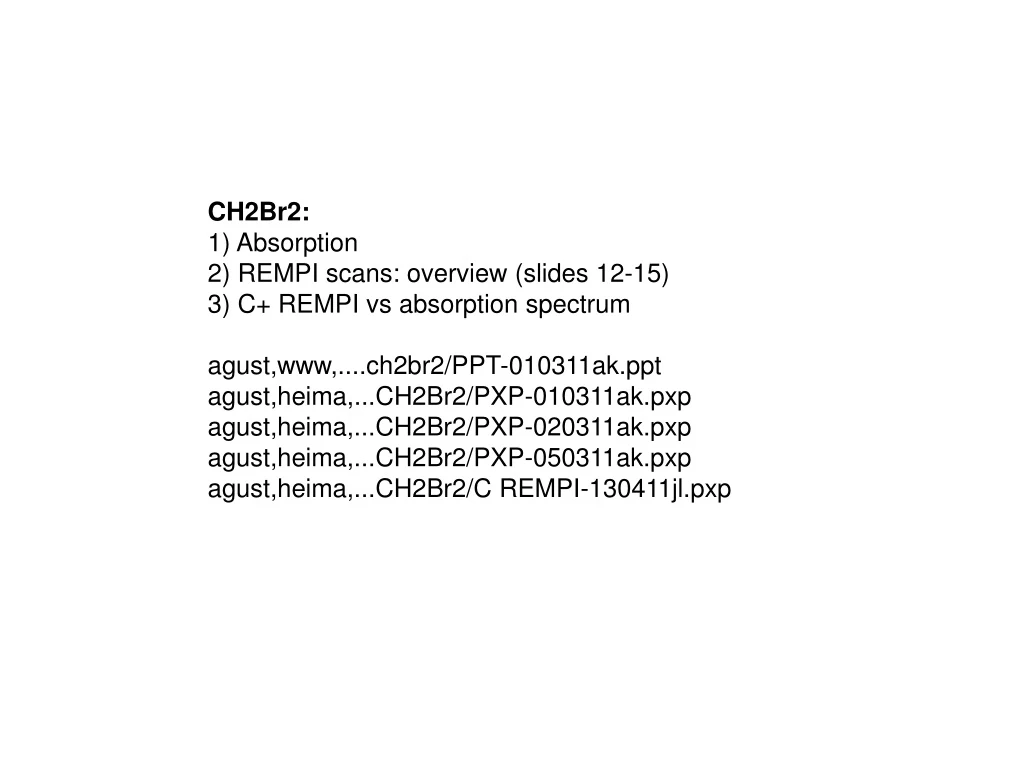 ch2br2 1 absorption 2 rempi scans overview slides