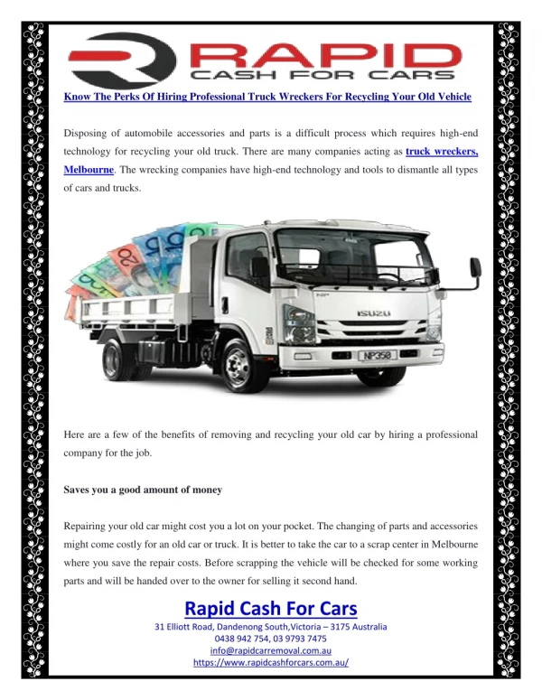 Know The Perks Of Hiring Professional Truck Wreckers For Recycling Your Old Vehicle
