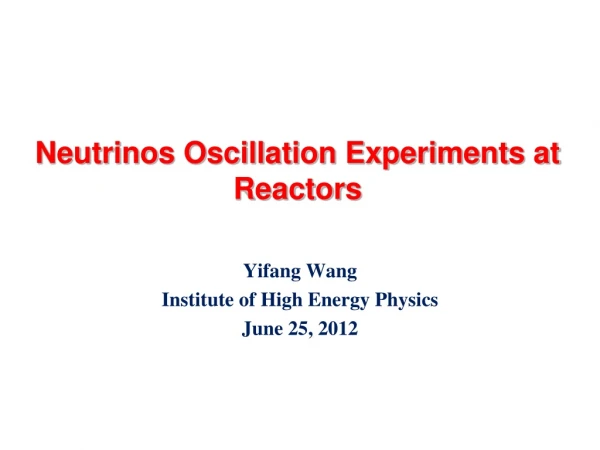 Neutrinos Oscillation Experiments at Reactors