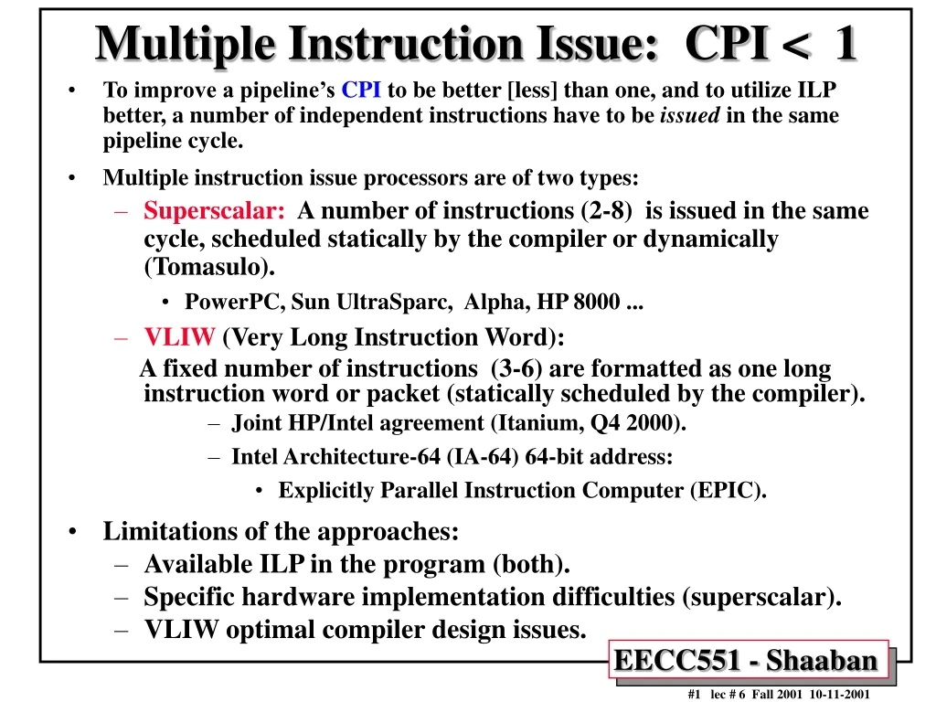 multiple instruction issue cpi 1