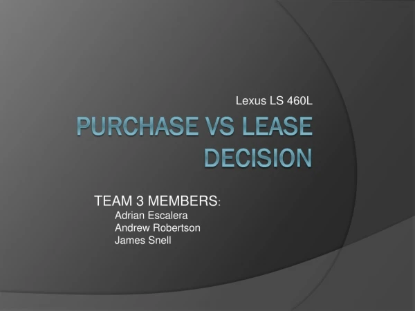 Purchase Vs Lease Decision