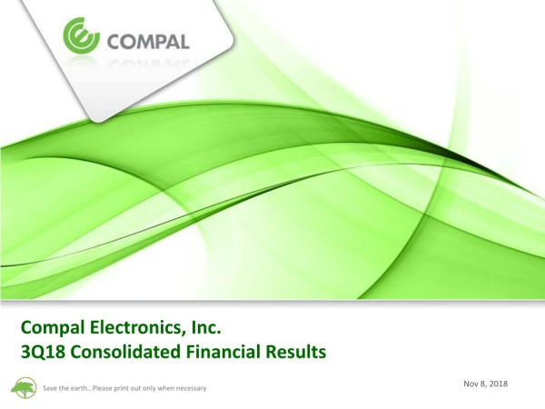 Compal Electronics, Inc. 3Q18 Consolidated Financial Results