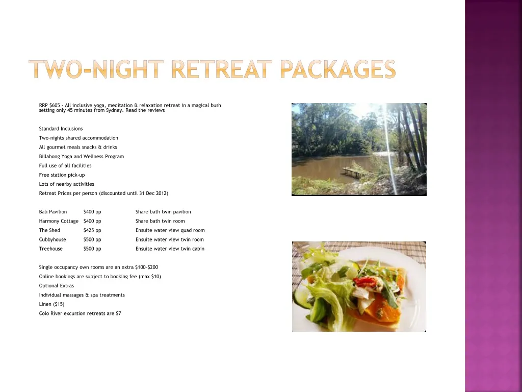two night retreat packages