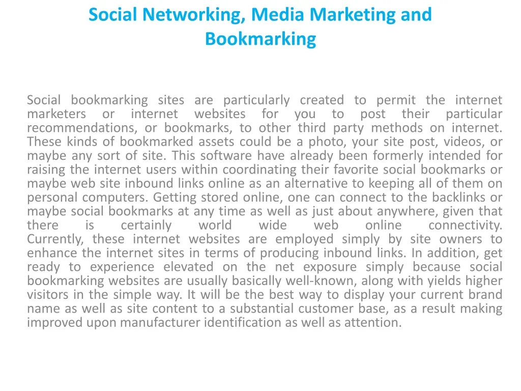 social networking media marketing and bookmarking