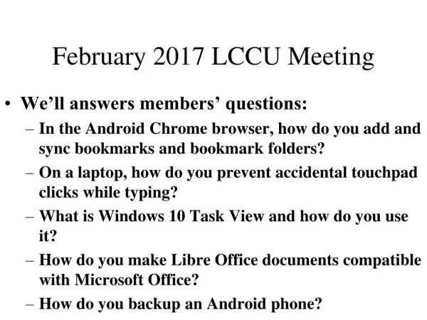 February 2017 LCCU Meeting