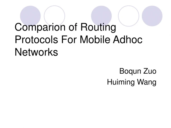 Comparion of Routing Protocols For Mobile Adhoc Networks
