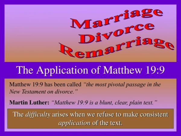 The Application of Matthew 19:9
