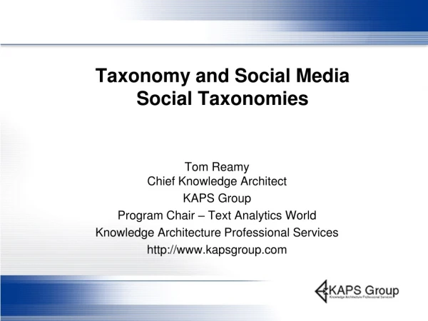 Taxonomy and Social Media Social Taxonomies