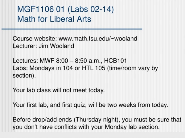 MGF1106 01 (Labs 02-14) Math for Liberal Arts