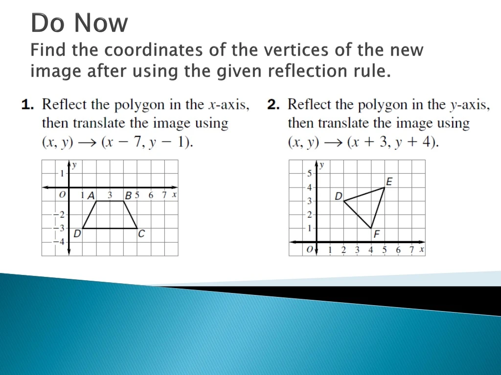 do now find the coordinates of the vertices of the new image after using the given reflection rule